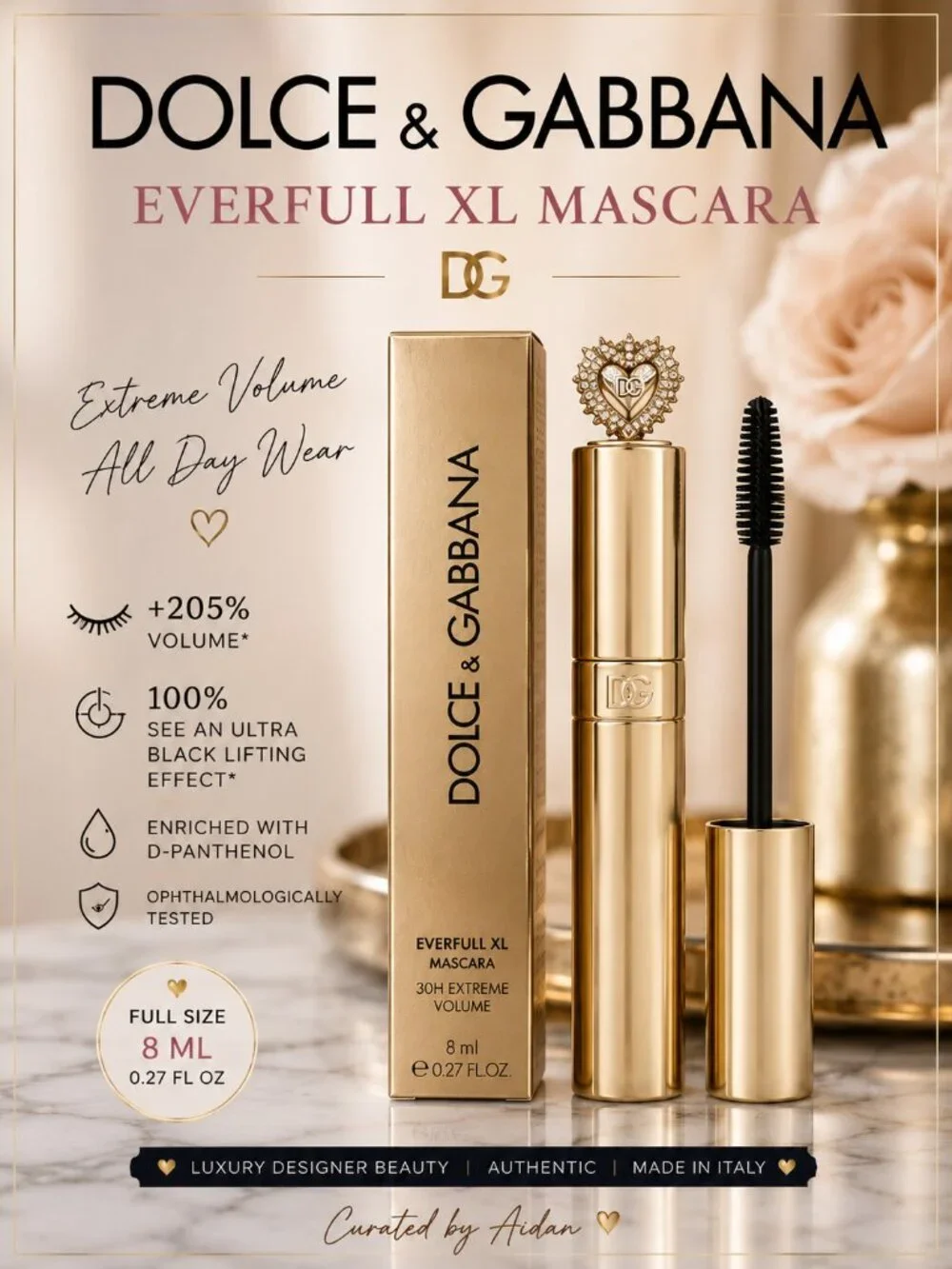 Dolce & Gabbana Everfull XL Mascara 01 Total Black Full Size 8ml NIB
